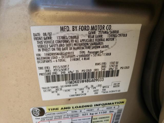 Photo 10 from auction – 2008 FORD TAURUS X S with VIN 1FMDK05W48GA09033