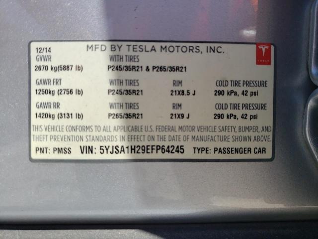 Photo 10 from auction – 2014 TESLA MODEL S with VIN 5YJSA1H29EFP64245