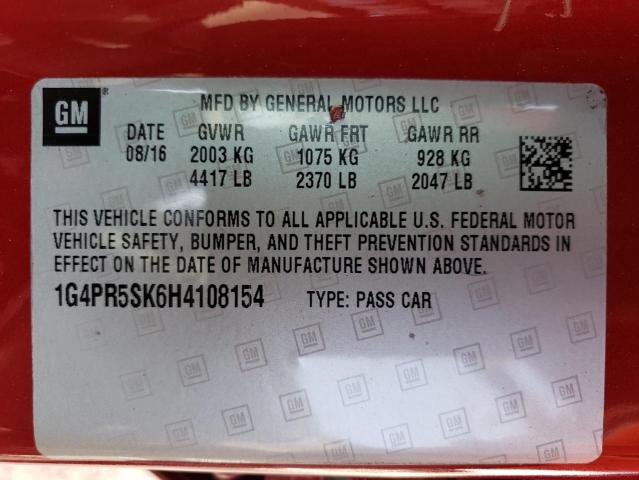 Photo 10 from auction – 2017 BUICK VERANO SPO with VIN 1G4PR5SK6H4108154