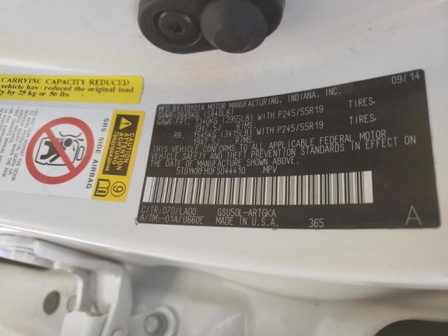 Photo 10 from auction – 2015 TOYOTA HIGHLANDER with VIN 5TDYKRFH0FS044410