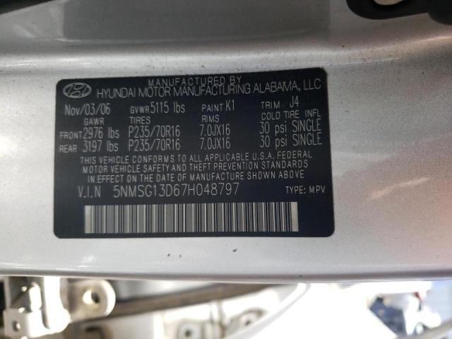 Photo 10 from auction – 2007 HYUNDAI SANTA FE G with VIN 5NMSG13D67H048797