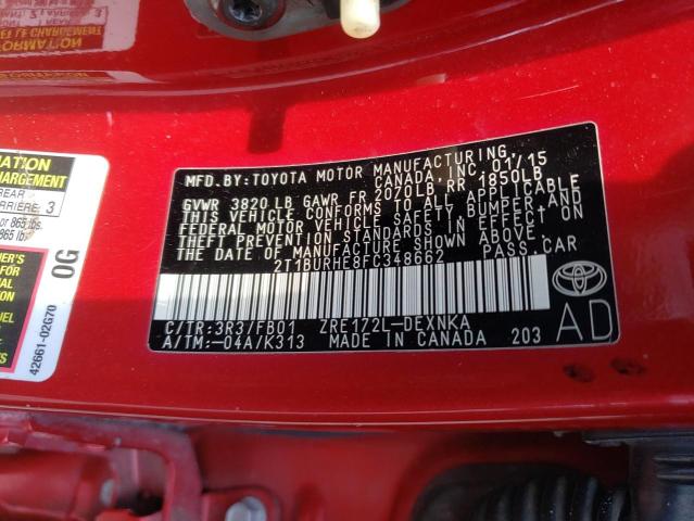 Photo 10 from auction – 2015 TOYOTA COROLLA L with VIN 2T1BURHE8FC348662