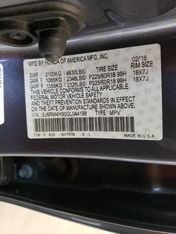 Photo 10 from auction – 2016 HONDA CR-V TOURI with VIN 5J6RM4H90GL044198