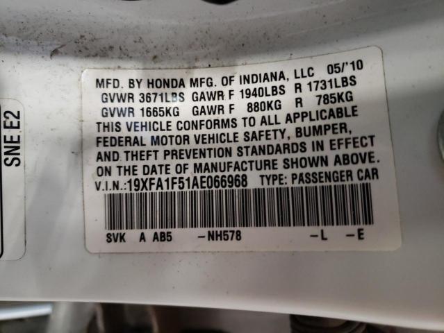 Photo 10 from auction – 2010 HONDA CIVIC LX with VIN 19XFA1F51AE066968