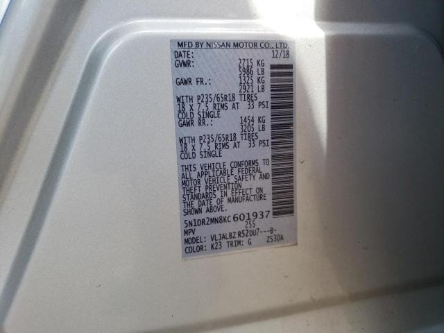 Photo 10 from auction – 2019 NISSAN PATHFINDER with VIN 5N1DR2MN8KC601937