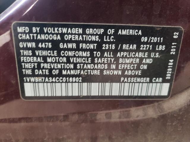 Photo 10 from auction – 2012 VOLKSWAGEN PASSAT SE with VIN 1VWBH7A34CC016902