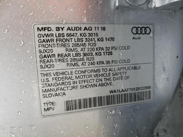 Photo 10 from auction – 2019 AUDI Q7 PREMIUM with VIN WA1LAAF76KD022868