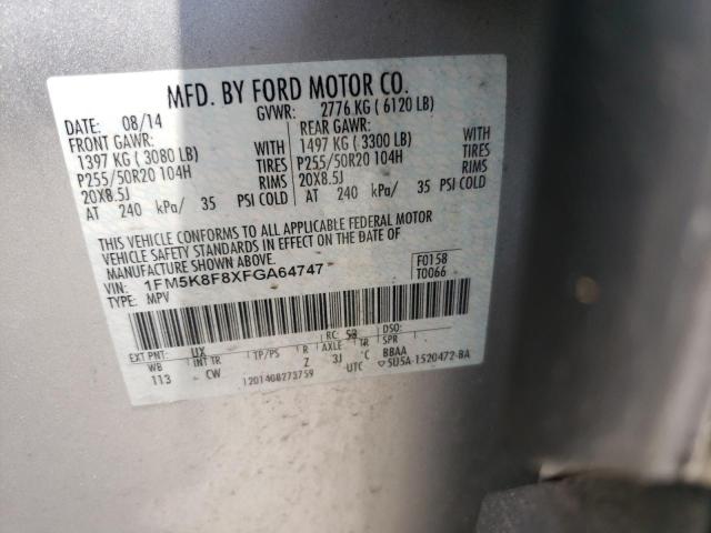 Photo 10 from auction – 2015 FORD EXPLORER L with VIN 1FM5K8F8XFGA64747