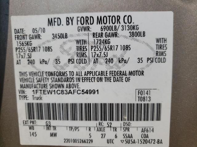 Photo 10 from auction – 2010 FORD F150 SUPER with VIN 1FTEW1C83AFC54991