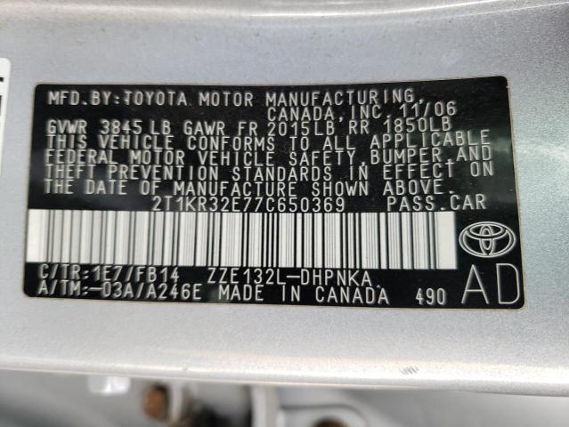 Photo 10 from auction – 2007 TOYOTA COROLLA MA with VIN 2T1KR32E77C650369
