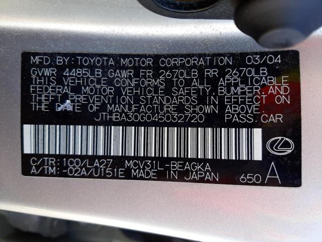 Photo 10 from auction – 2004 LEXUS ES 330 with VIN JTHBA30G045032720