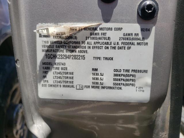 Photo 10 from auction – 2004 CHEVROLET SILVERADO with VIN 1GCHK23294F202215