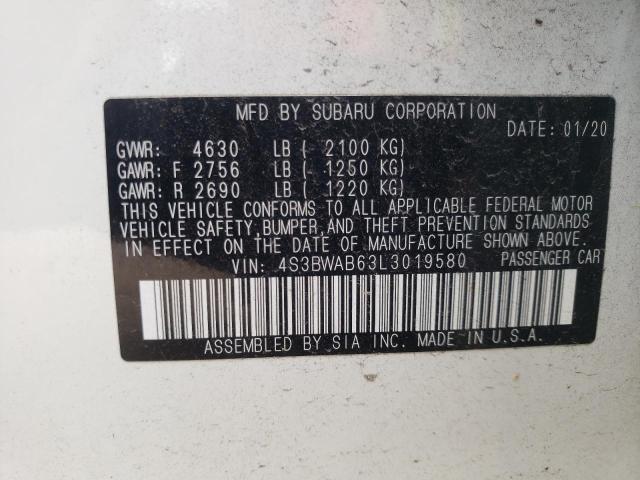 Photo 10 from auction – 2020 SUBARU LEGACY with VIN 4S3BWAB63L3019580