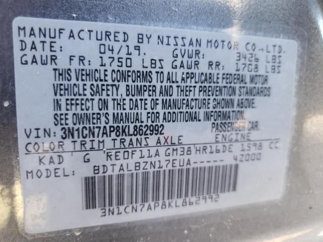 Photo 10 from auction – 2019 NISSAN VERSA S with VIN 3N1CN7AP8KL862992