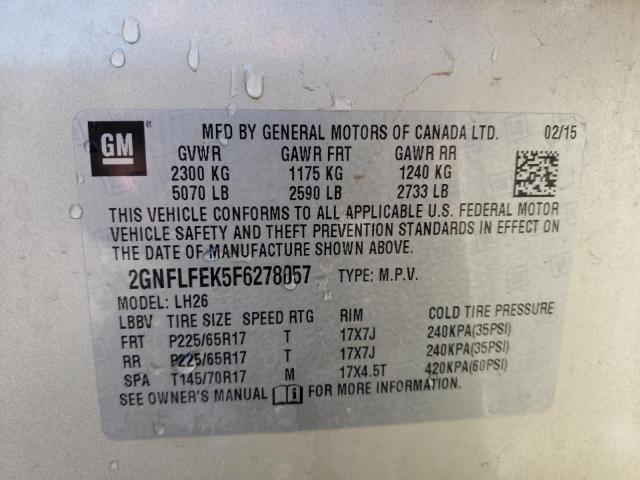 Photo 10 from auction – 2015 CHEVROLET EQUINOX LT with VIN 2GNFLFEK5F6278057