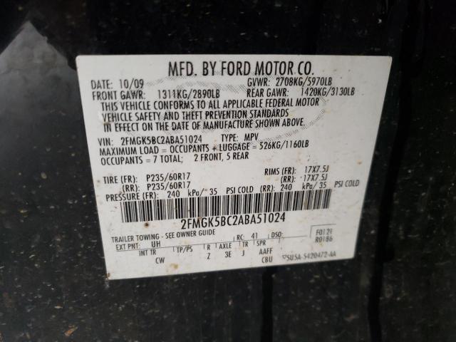 Photo 10 from auction – 2010 FORD FLEX SE with VIN 2FMGK5BC2ABA51024