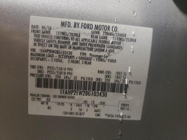 Photo 10 from auction – 2011 FORD TAURUS SEL with VIN 1FAHP2EW2BG103430