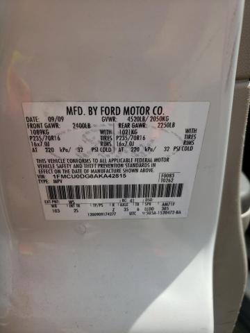 Photo 10 from auction – 2010 FORD ESCAPE XLT with VIN 1FMCU0DG8AKA42815