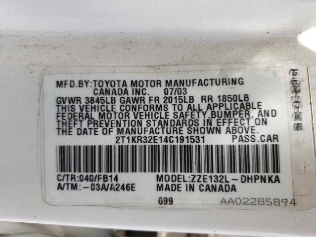 Photo 10 from auction – 2004 TOYOTA COROLLA MA with VIN 2T1KR32E14C191531
