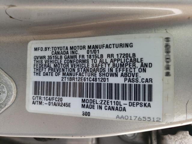 Photo 10 from auction – 2001 TOYOTA COROLLA with VIN 2T1BR12E61C481201