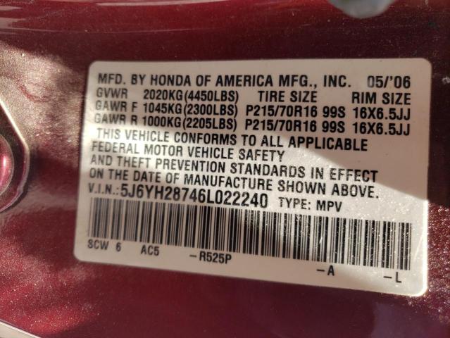 Photo 10 from auction – 2006 HONDA ELEMENT EX with VIN 5J6YH28746L022240