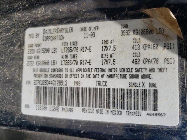 Photo 10 from auction – 2004 DODGE 2500 with VIN 3D7KU28D44G128913