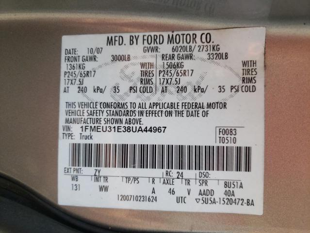 Photo 10 from auction – 2008 FORD EXPLORER S with VIN 1FMEU31E38UA44967