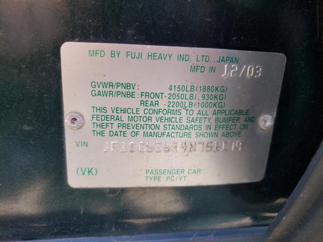 Photo 10 from auction – 2004 SUBARU FORESTER 2 with VIN JF1SG63694H751179