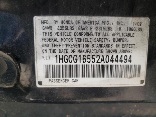 Photo 10 from auction – 2002 HONDA ACCORD EX with VIN 1HGCG16552A044494