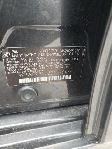 Photo 10 from auction – 2011 BMW 550 I with VIN WBAFR9C52BC270423