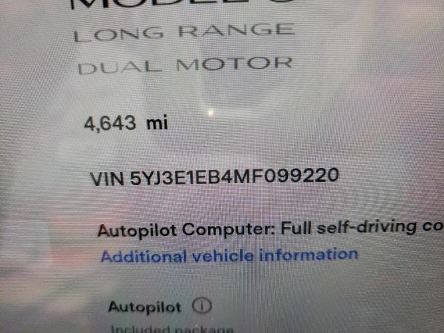 Photo 10 from auction – 2021 TESLA MODEL 3 with VIN 5YJ3E1EB4MF099220