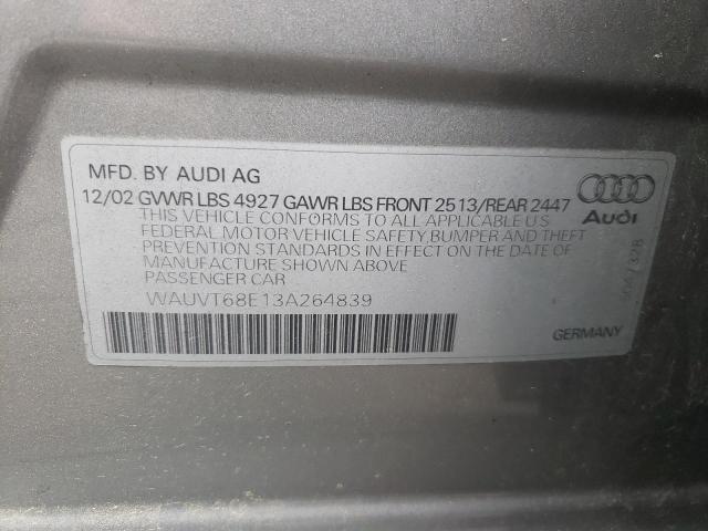 Фото 10 с аукциона – 2003 AUDI A4 3.0 AVA с VIN WAUVT68E13A264839