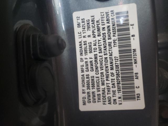 Photo 10 from auction – 2012 HONDA CIVIC LX with VIN 19XFB2F58CE087127
