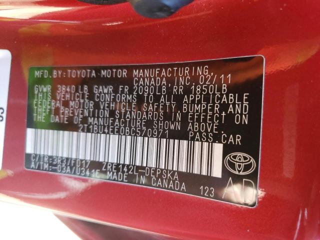 Photo 10 from auction – 2011 TOYOTA COROLLA BA with VIN 2T1BU4EE0BC570971