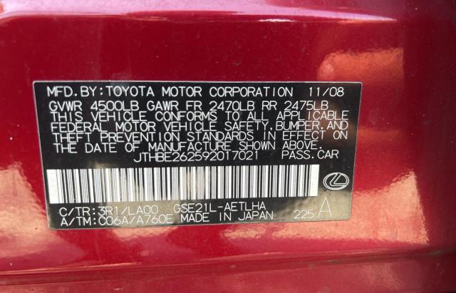 Photo 10 from auction – 2009 LEXUS IS 350 with VIN JTHBE262592017021