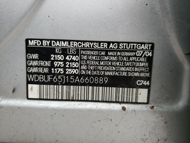 Photo 10 from auction – 2005 MERCEDES-BENZ E 320 with VIN WDBUF65J15A660889