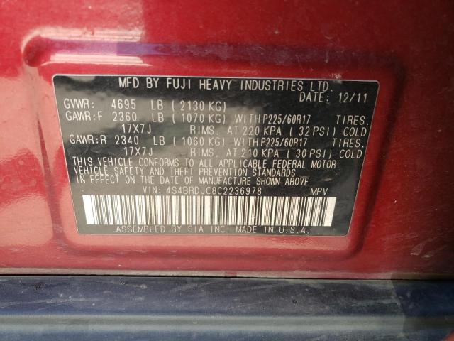 Photo 10 from auction – 2012 SUBARU OUTBACK 3. with VIN 4S4BRDJC8C2236978