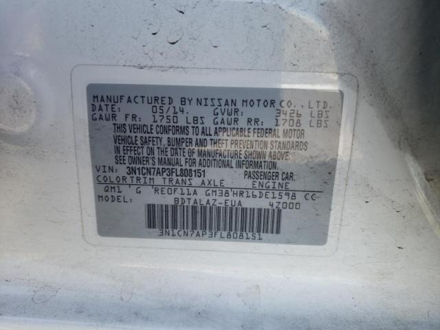 Photo 10 from auction – 2015 NISSAN VERSA S with VIN 3N1CN7AP3FL808151