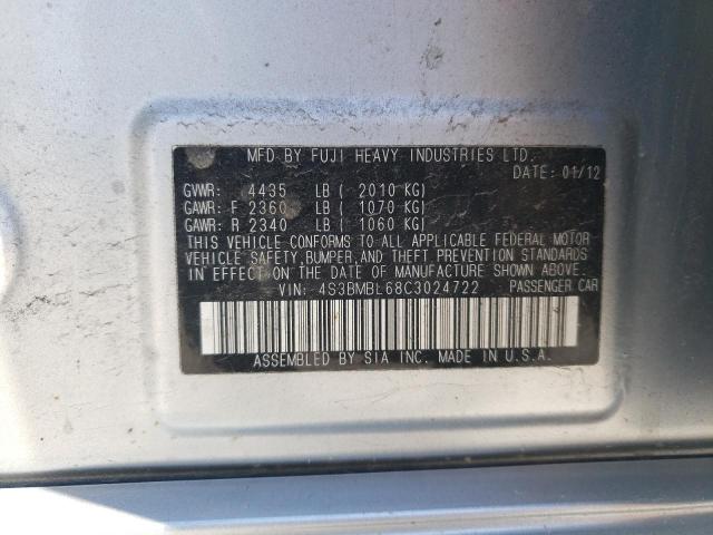 Photo 10 from auction – 2012 SUBARU LEGACY 2.5 with VIN 4S3BMBL68C3024722