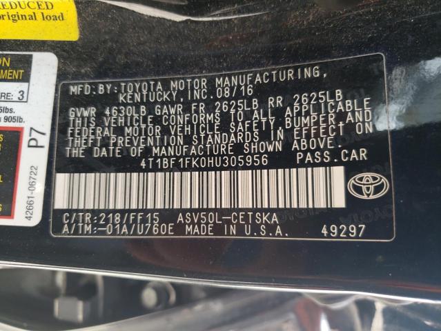 Photo 10 from auction – 2017 TOYOTA CAMRY LE with VIN 4T1BF1FK0HU305956