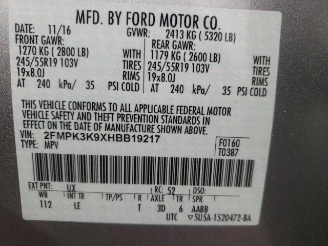 Photo 10 from auction – 2017 FORD EDGE TITAN with VIN 2FMPK3K9XHBB19217