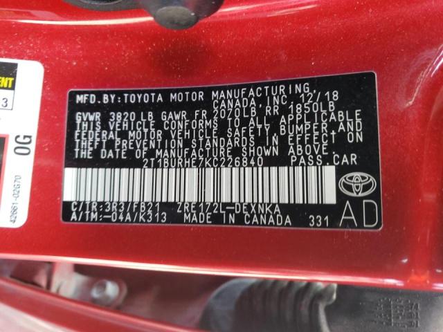 Photo 10 from auction – 2019 TOYOTA COROLLA L with VIN 2T1BURHE7KC226840