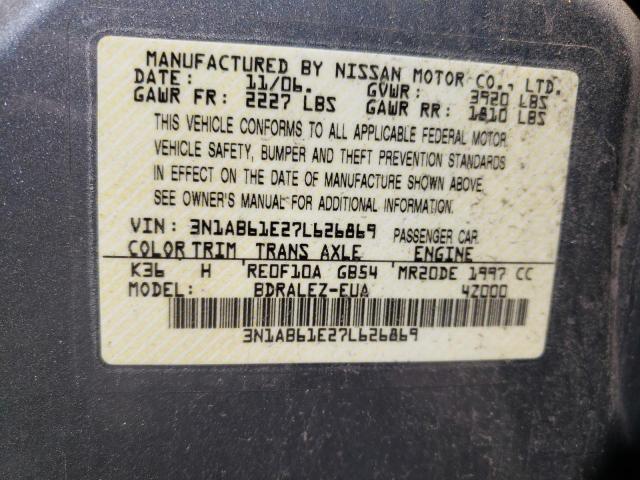 Photo 10 from auction – 2007 NISSAN SENTRA 2.0 with VIN 3N1AB61E27L626869