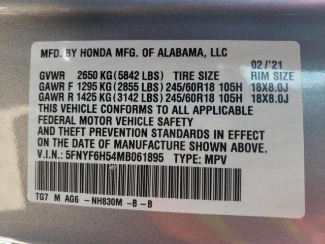 Photo 10 from auction – 2021 HONDA PILOT EXL with VIN 5FNYF6H54MB061895