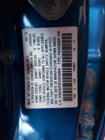 Photo 10 from auction – 2012 HONDA CIVIC EX with VIN 2HGFB2F87CH554604