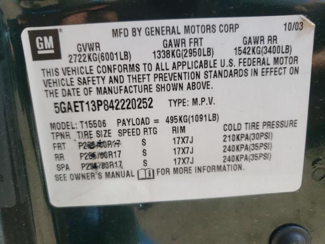 Photo 10 from auction – 2004 BUICK RAINIER CX with VIN 5GAET13P842220252