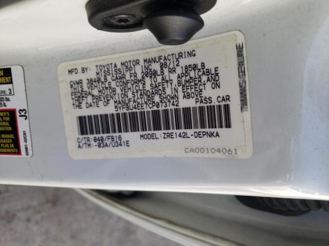 Photo 10 from auction – 2012 TOYOTA COROLLA BA with VIN 5YFBU4EE7CP073742