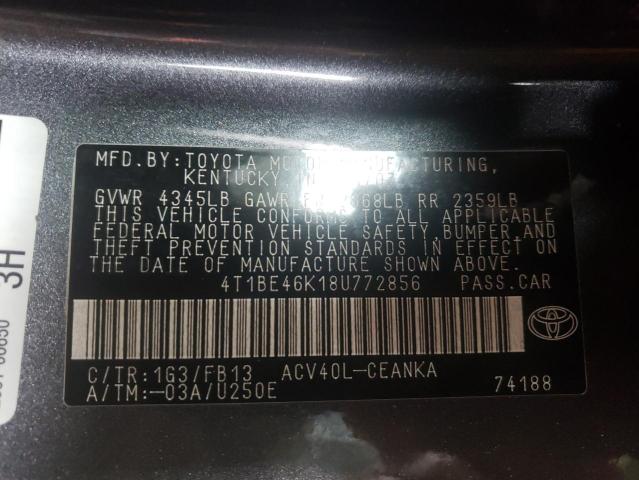 Photo 10 from auction – 2008 TOYOTA CAMRY CE with VIN 4T1BE46K18U772856