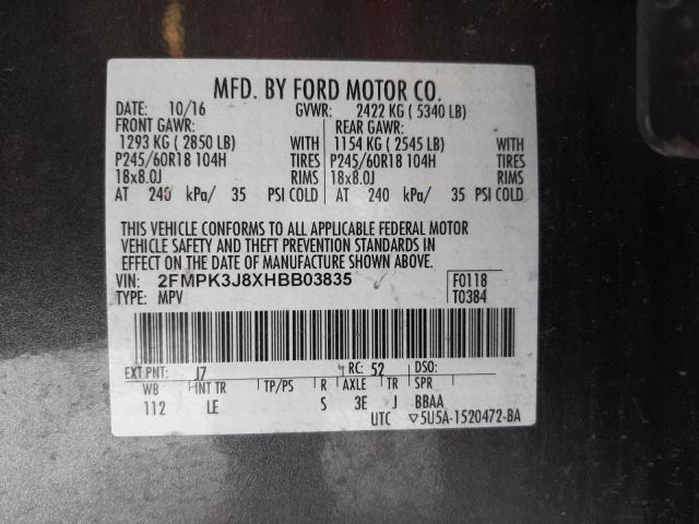 Photo 10 from auction – 2017 FORD EDGE SEL with VIN 2FMPK3J8XHBB03835