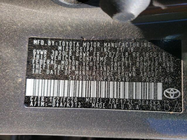 Photo 10 from auction – 2019 TOYOTA COROLLA L with VIN 5YFBURHE0KP917546